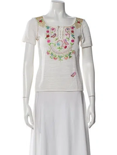 Pre-owned Escada Printed Scoop Neck Sweater In White
