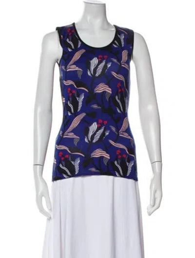 Pre-owned Escada Printed Scoop Neck Top In Blue