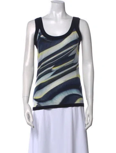 Pre-owned Escada Printed Scoop Neck Top In Blue