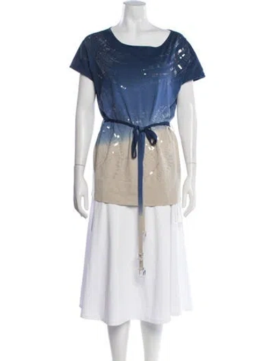 Pre-owned Escada Printed Scoop Neck Top In Blue