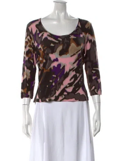 Pre-owned Escada Printed Scoop Neck Top In Brown