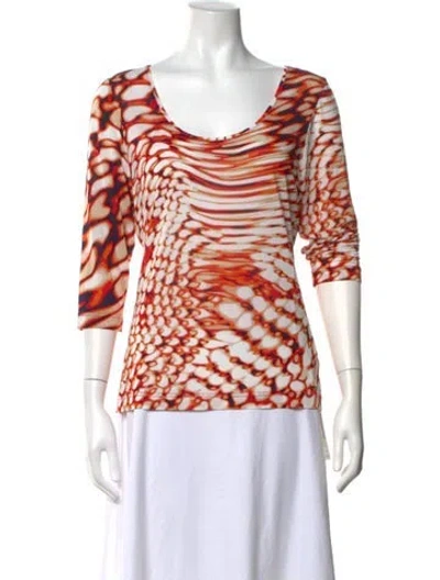 Pre-owned Escada Printed Scoop Neck Top In Orange