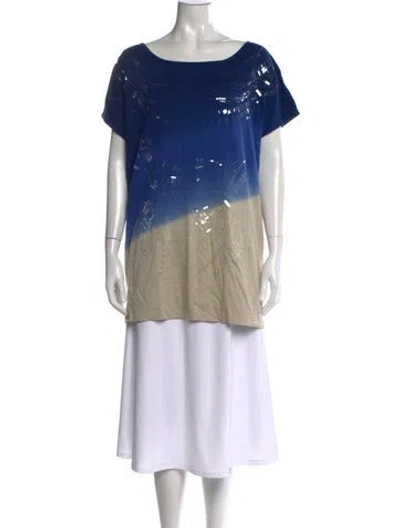 Pre-owned Escada Printed Scoop Neck T-shirt W/ Tags In Blue
