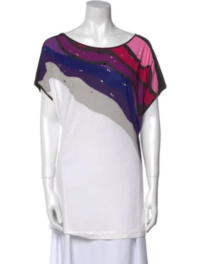 Pre-owned Escada Printed Scoop Neck T-shirt In White