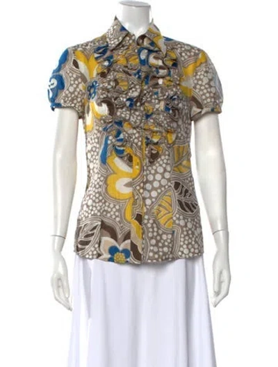 Pre-owned Escada Printed Short Sleeve Blouse In Multicolor