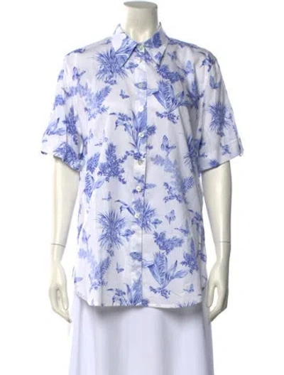 Pre-owned Escada Printed Short Sleeve Button-up Top In Multi