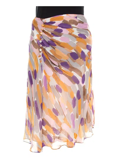 Pre-owned Escada Printed Silk Midi Skirt In Orange