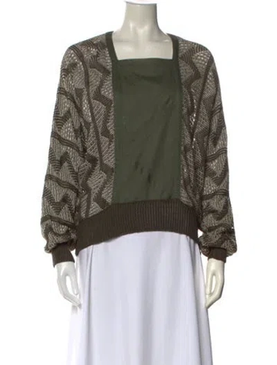 Pre-owned Escada Printed Square Neckline Sweater In Green