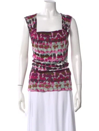 Pre-owned Escada Printed Square Neckline Top In Purple