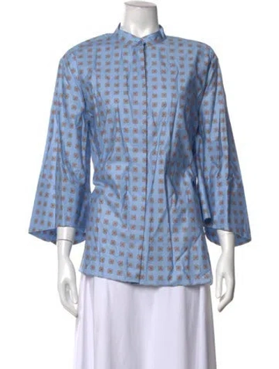 Pre-owned Escada Printed Three-quarter Sleeve Blouse In Blue