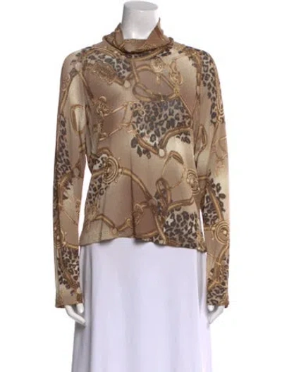 Pre-owned Escada Printed Turtleneck Blouse In Neutral
