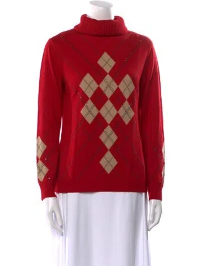 Pre-owned Escada Printed Turtleneck Sweater In Red