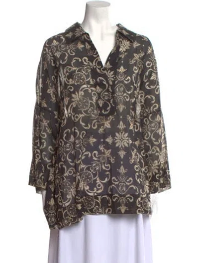 Pre-owned Escada Printed V-neck Blouse In Black