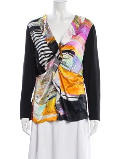 Pre-owned Escada Printed V-neck Blouse In Black