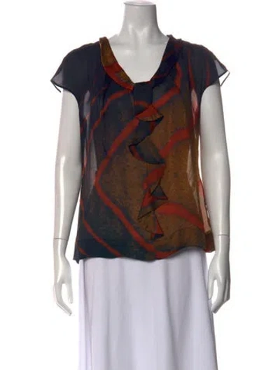 Pre-owned Escada Printed V-neck Blouse In Multi