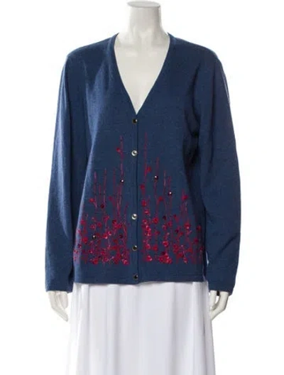 Pre-owned Escada Printed V-neck Sweater In Blue
