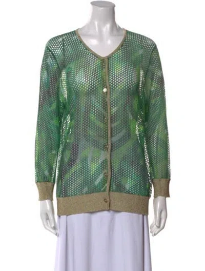 Pre-owned Escada Printed V-neck Sweater In Green