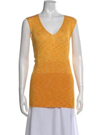 Pre-owned Escada Printed V-neck Sweater In Yellow