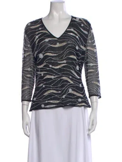 Pre-owned Escada Printed V-neck Top In Black