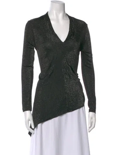 Pre-owned Escada Printed V-neck Top In Green