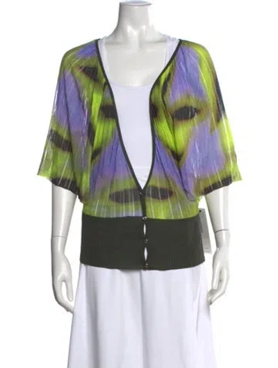 Pre-owned Escada Printed V-neck Top In Green
