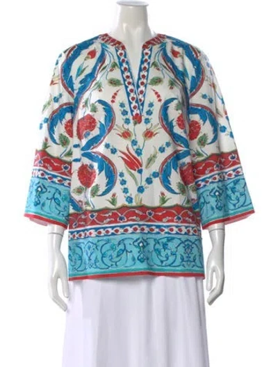 Pre-owned Escada Printed V-neck Top In White