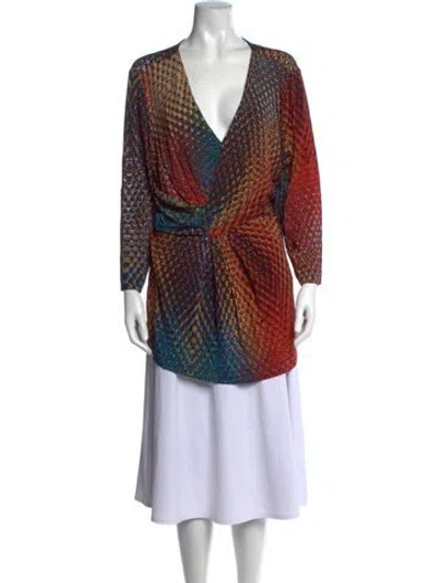 Pre-owned Escada Printed V-neck Tunic In Blue/neutrals