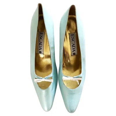 Pre-owned Escada Pumps 90s Metallic Baby Blue/gold And White Bow