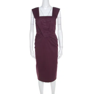 Escada Purple Cotton Stretch Pleated Bodice Detail Sleeveless Pencil Dress In Orange