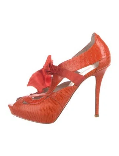Pre-owned Escada Python Animal Print Pumps In Orange