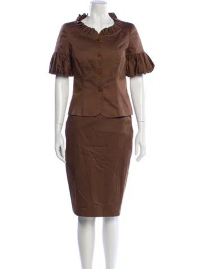 Pre-owned Escada Ruffle Embellishment Skirt Set In Brown