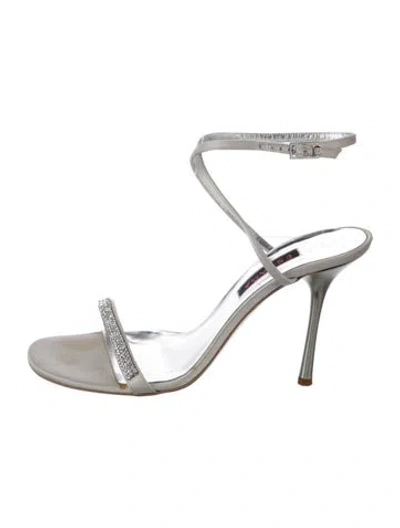 Pre-owned Escada Satin Crystal Embellishments Sandals In Grey