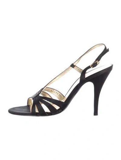 Pre-owned Escada Satin Crystal Embellishments Slingback Sandals In Blue