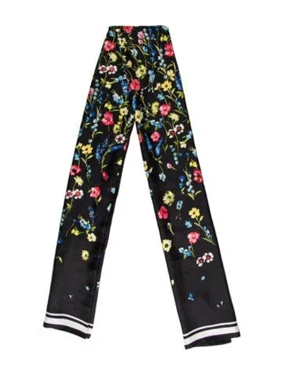 Pre-owned Escada Satin Floral Print Scarf In Black