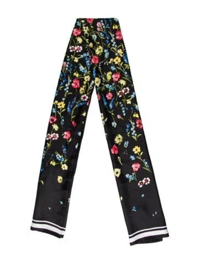 Pre-owned Escada Satin Floral Print Scarf In Black