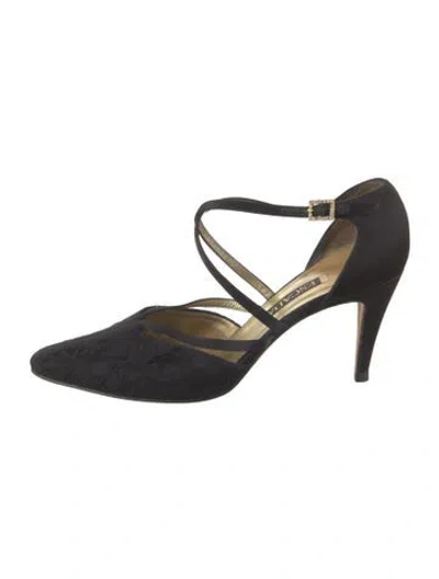Pre-owned Escada Satin Lace Pattern Pumps In Blue