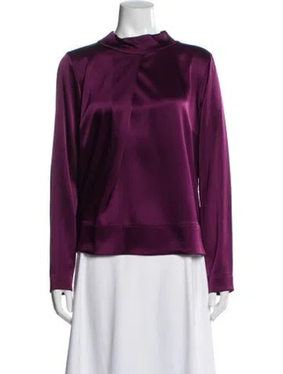 Pre-owned Escada Satin Mock Neck Blouse In Purple