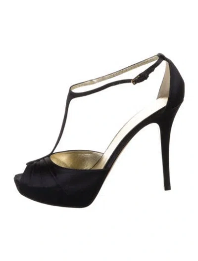 Pre-owned Escada Satin T-strap Pumps In Blue