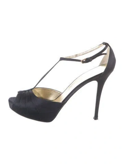 Pre-owned Escada Satin T-strap Pumps In Blue