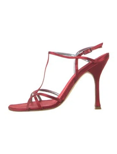 Pre-owned Escada Satin T-strap Sandals In Red