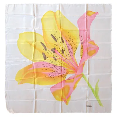 Pre-owned Escada Scarf Lily Floral Silk Made In Italy, New, Old Stock Never Worn In Sand