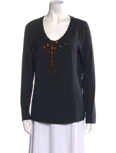 Pre-owned Escada Scoop Neck Long Sleeve Top In Blue