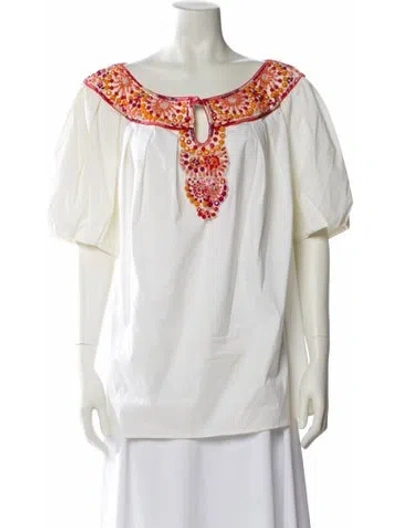 Pre-owned Escada Scoop Neck Short Sleeve Blouse In White