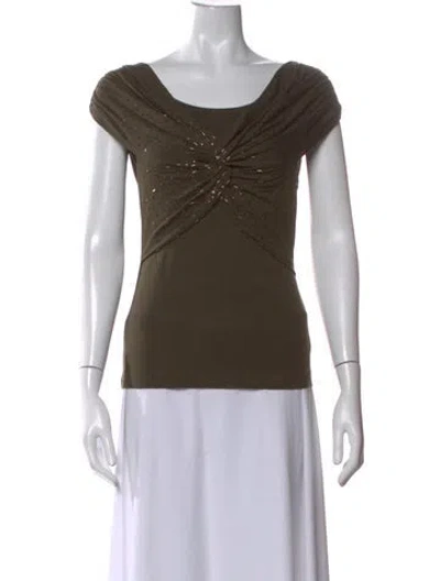 Pre-owned Escada Scoop Neck Short Sleeve Top In Green