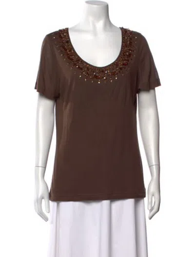 Pre-owned Escada Scoop Neck Short Sleeve T-shirt In Brown