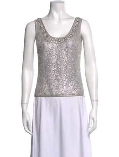 Pre-owned Escada Scoop Neck Sleeveless Top In Silver