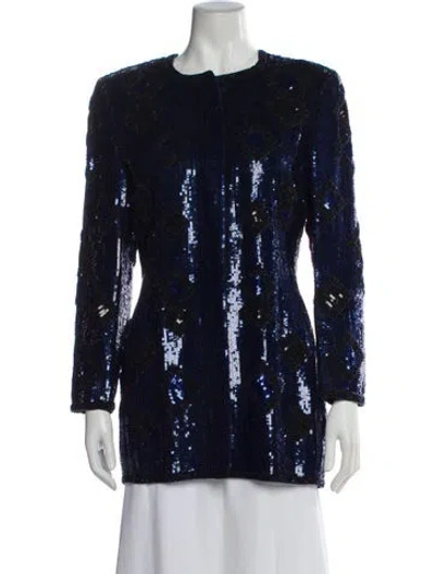 Pre-owned Escada Sequin Printed Evening Jacket In Blue