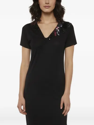 Pre-owned Escada Sequin-embellished Asymmetric Midi Dress In Black