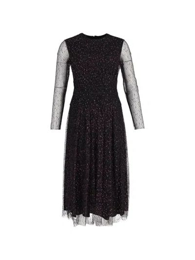 Pre-owned Escada Sheer-sleeve Midi Dress In Black