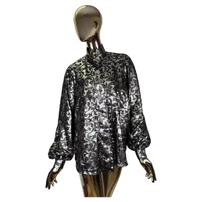 Pre-owned Escada Shiny Silver Silk Blend Printed Shirt In Black